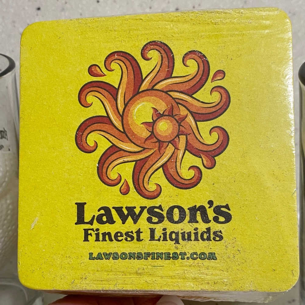 NWOT.  Set of 2, Lawson’s Sip of Sunshine, pint glasses and stack of coasters.